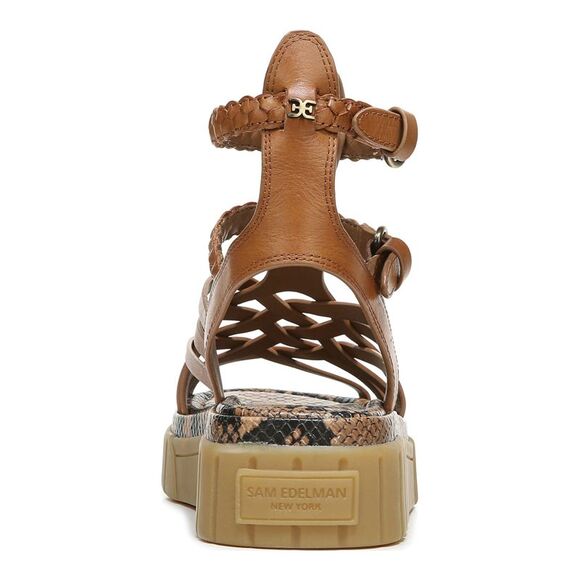 NWT SAM EDELMAN Womens Brown Snake In Geana Wedge Leather Gladiator Sandles 8 M - Picture 2 of 5